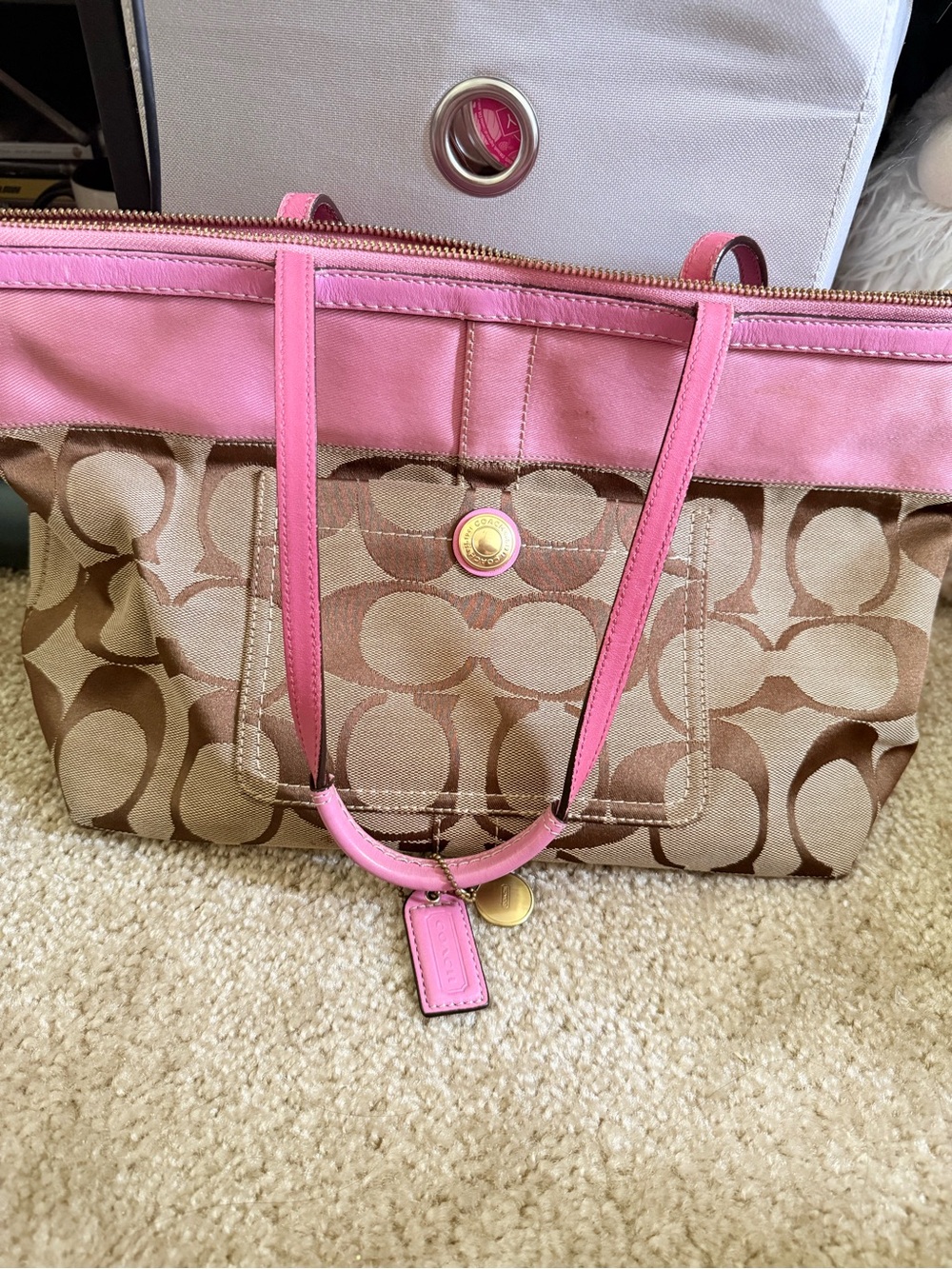 Coach Signature Canvas Tote with Pink Leather Trim - Picture 11 of 11